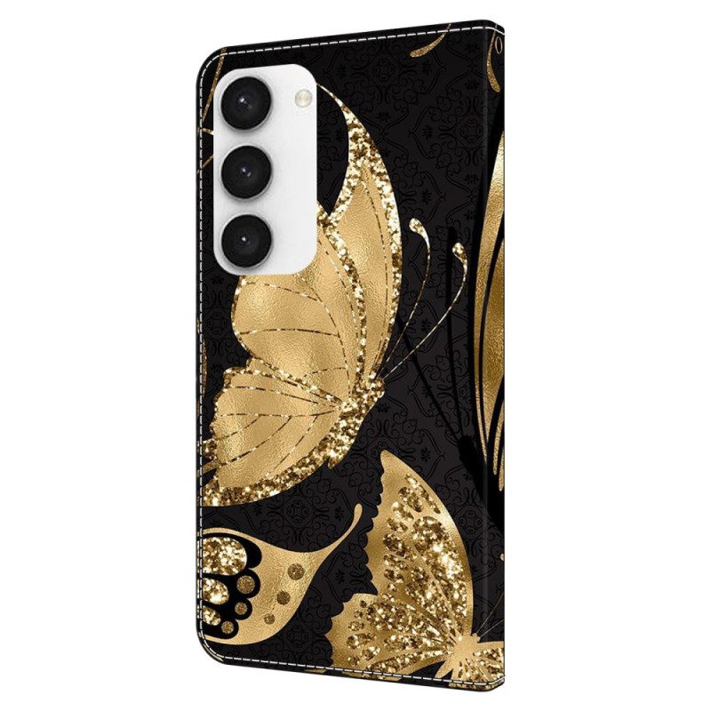 Leren Hoesje Voor Samsung Galaxy S24 5g Gouden Vlinders