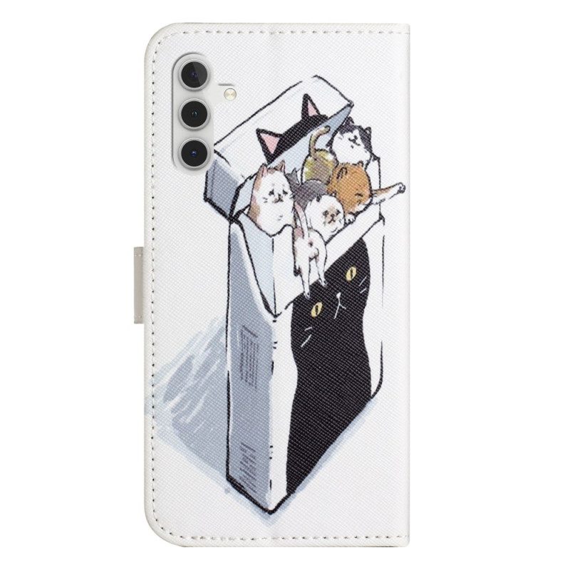 Leren Hoesje Voor Samsung Galaxy S24 5g Katten In Een Koorddoos