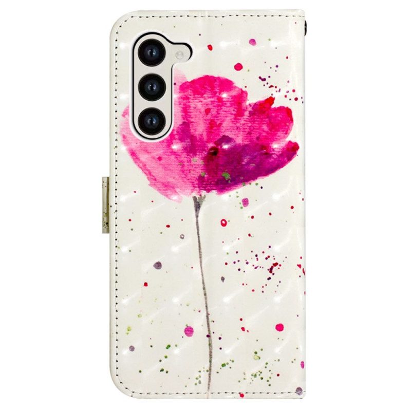 Leren Hoesje Voor Samsung Galaxy S24 5g Klaproos Met Riempje