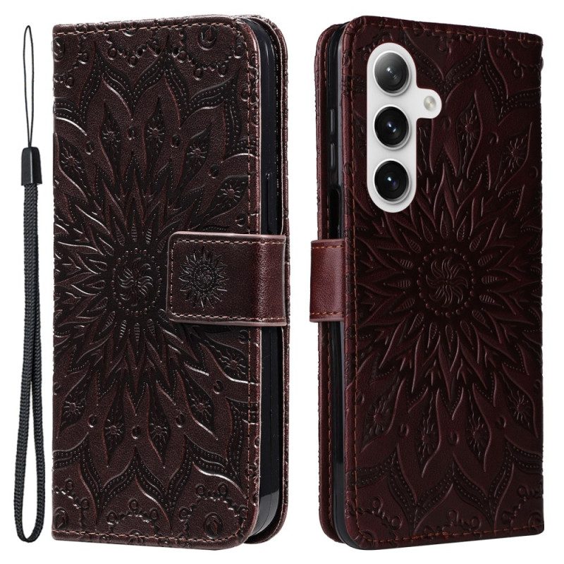 Leren Hoesje Voor Samsung Galaxy S24 5g Prachtige Mandala Met Riem