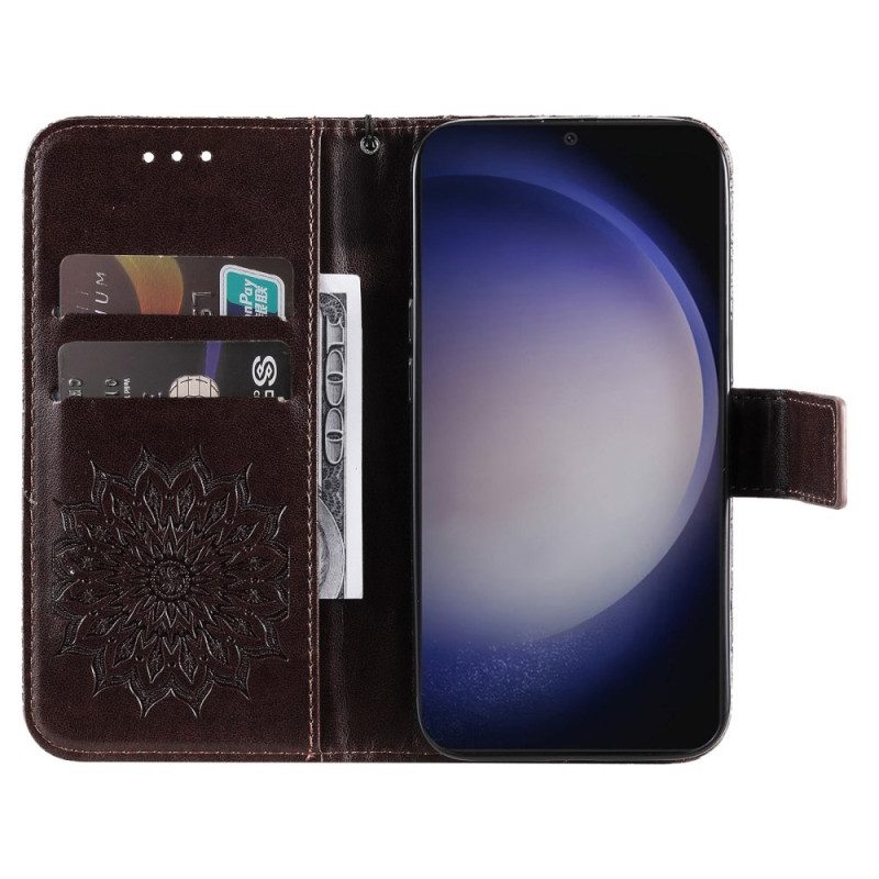 Leren Hoesje Voor Samsung Galaxy S24 5g Prachtige Mandala Met Riem