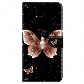 Leren Hoesje Voor Samsung Galaxy S24 5g Roze Diamanten Vlinder