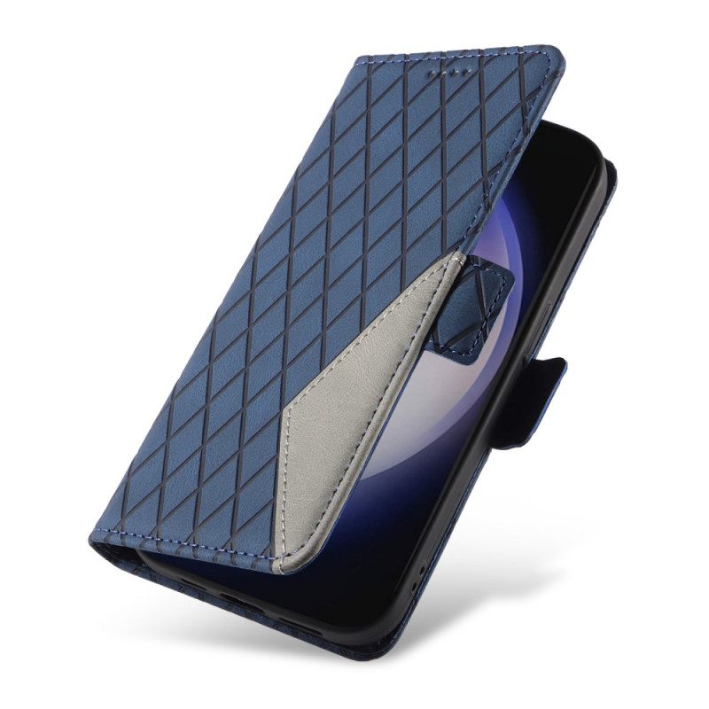 Leren Hoesje Voor Samsung Galaxy S24 5g Ruitpatroon Met Band