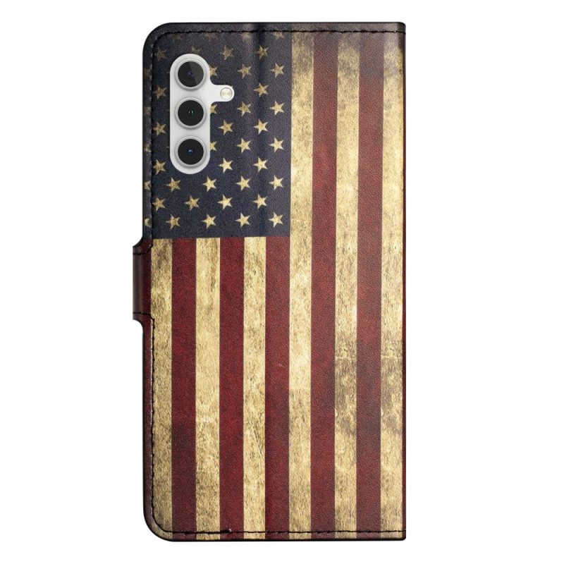 Leren Hoesje Voor Samsung Galaxy S24 5g Vintage Amerikaanse Vlag