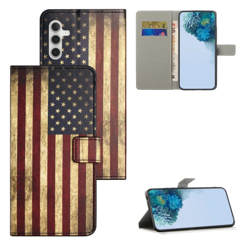 Leren Hoesje Voor Samsung Galaxy S24 5g Vintage Amerikaanse Vlag