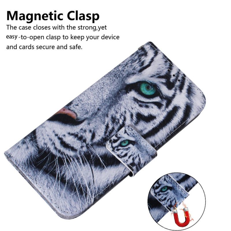 Leren Hoesje Voor Samsung Galaxy S24 5g Witte Tijger