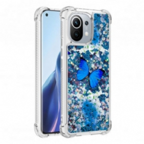 Hoesje voor Xiaomi Mi 11 (5G) Glitter Blauwe Vlinders