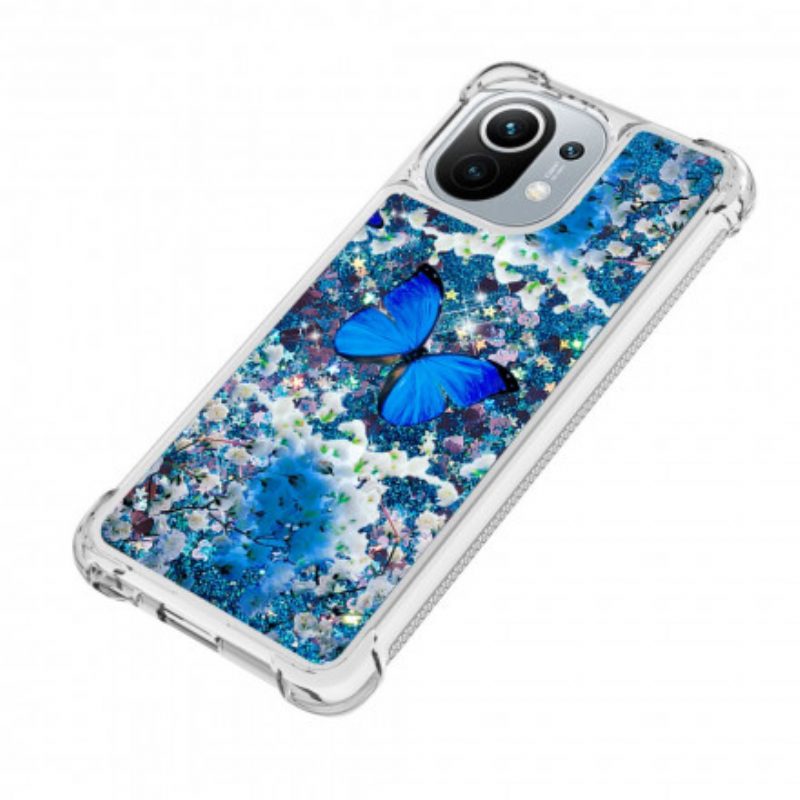 Hoesje voor Xiaomi Mi 11 (5G) Glitter Blauwe Vlinders