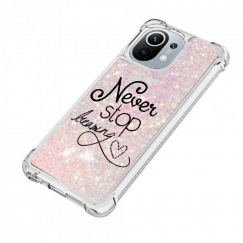 Hoesje voor Xiaomi Mi 11 (5G) Stop Nooit Met Dromen Glitter