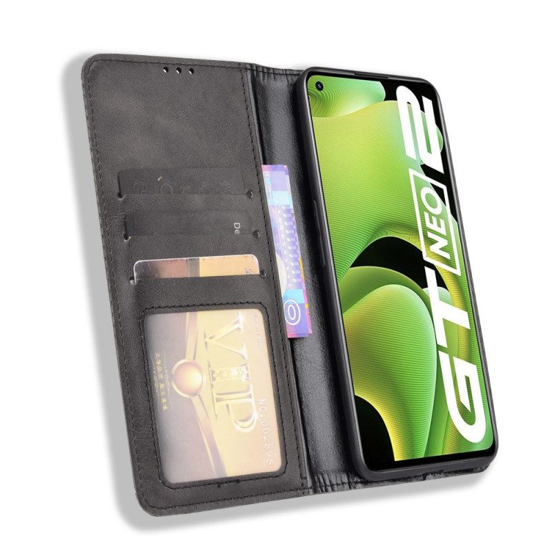 Bescherming Hoesje voor Realme GT Neo 3T / Neo 2 Folio-hoesje Gestileerd Vintage Leereffect