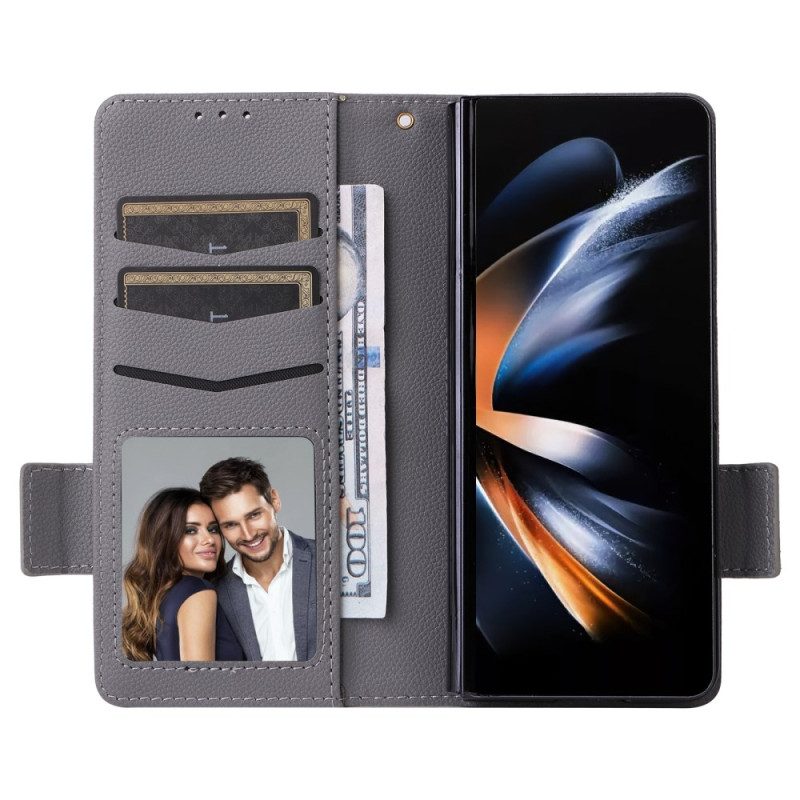 Leren Hoesje Voor Samsung Galaxy Z Fold 6 Dubbele Sluiting En Riem