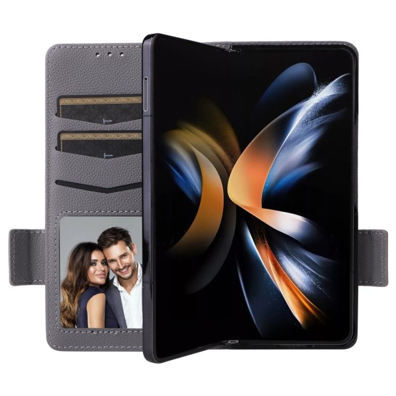 Leren Hoesje Voor Samsung Galaxy Z Fold 6 Dubbele Sluiting En Riem