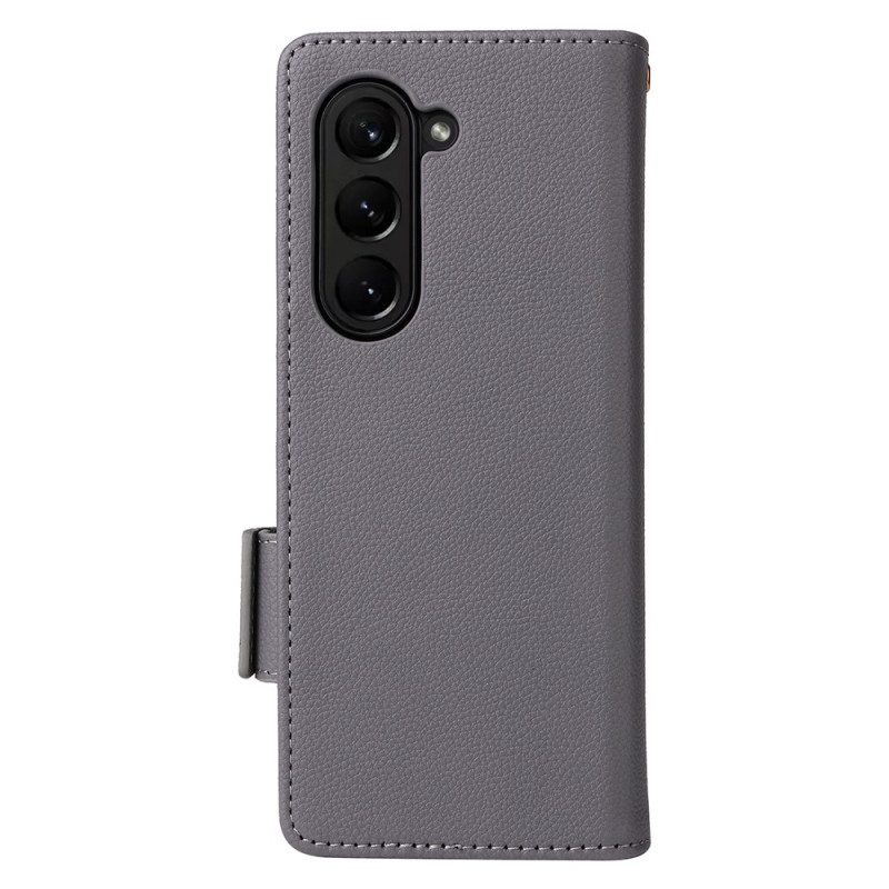 Leren Hoesje Voor Samsung Galaxy Z Fold 6 Dubbele Sluiting En Riem