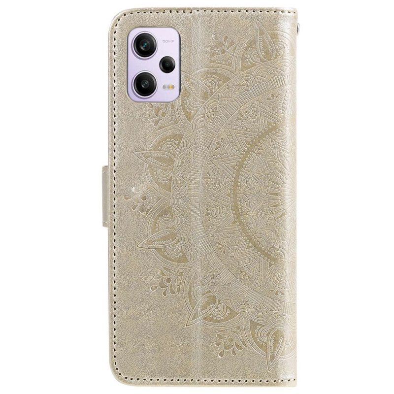 Folio-hoesje voor Xiaomi Redmi Note 12 Pro Mandala Zon Met Lanyard