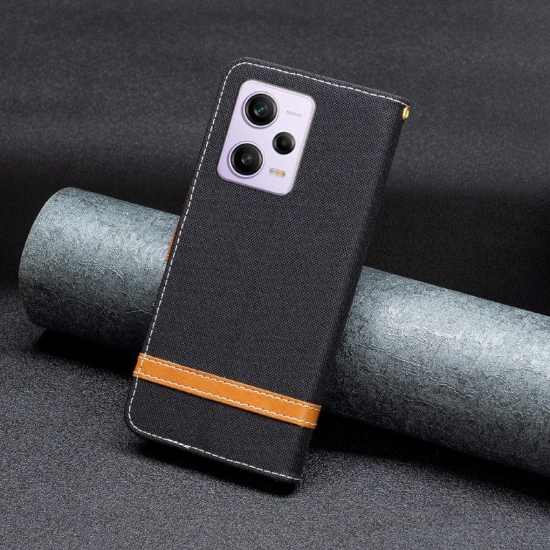 Folio-hoesje voor Xiaomi Redmi Note 12 Pro Met Ketting Band Van Stof En Leereffect