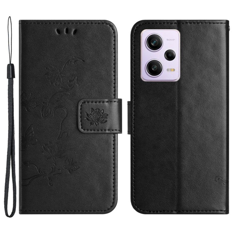 Folio-hoesje voor Xiaomi Redmi Note 12 Pro Met Ketting Strakke Bloemen