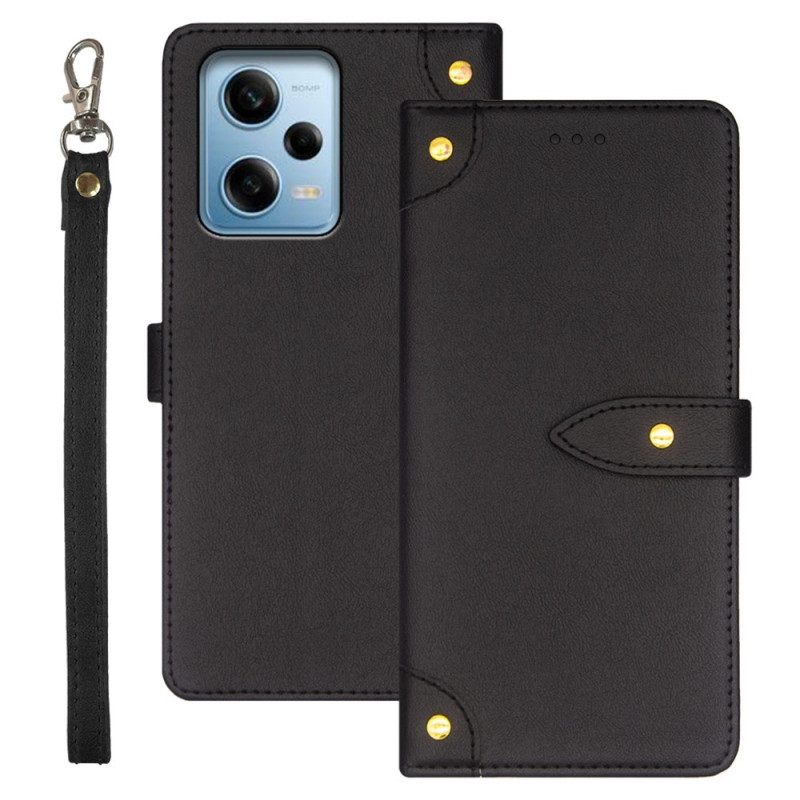 Leren Hoesje voor Xiaomi Redmi Note 12 Pro Klinknagels En Lanyard