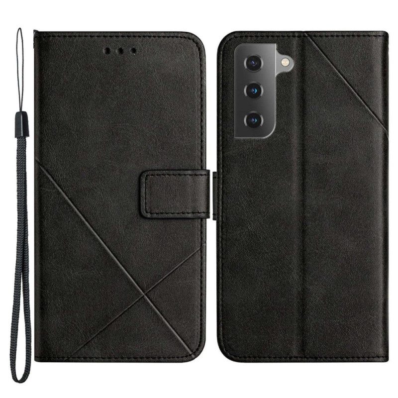 Flip Case voor Samsung Galaxy S23 5G Met Ketting Gestreepte Geometrische Lijnen