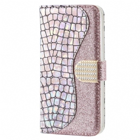 Folio-hoesje voor Samsung Galaxy S23 5G Krokodil Diamanten