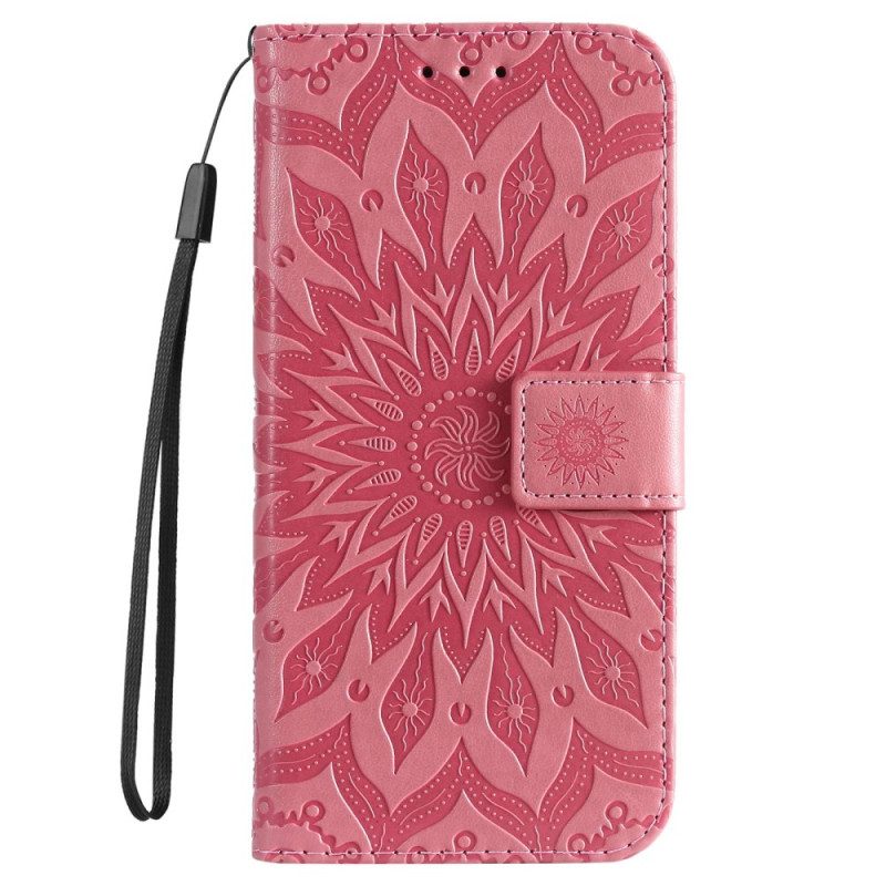 Folio-hoesje voor Samsung Galaxy S23 5G Mandala Zon Met Lanyard