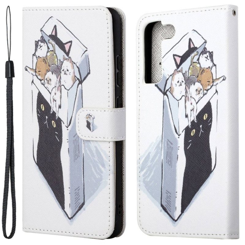 Folio-hoesje voor Samsung Galaxy S23 5G Met Ketting Levering Katten Met Strings