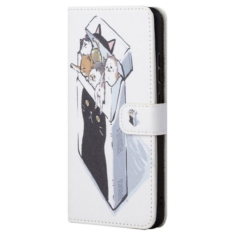 Folio-hoesje voor Samsung Galaxy S23 5G Met Ketting Levering Katten Met Strings