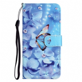 Folio-hoesje voor Samsung Galaxy S23 5G Met Ketting Strappy Diamanten Vlinders