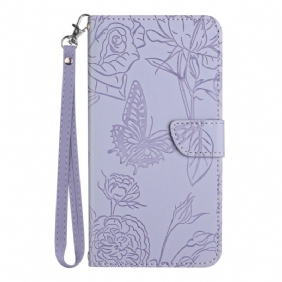 Folio-hoesje voor Samsung Galaxy S23 5G Vlinder Met Lanyard