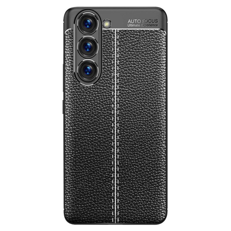 Hoesje voor Samsung Galaxy S23 5G Dubbellijnig Litchi-leereffect