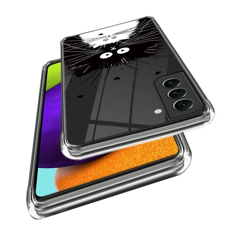 Hoesje voor Samsung Galaxy S23 5G Transparante Witte Kat Zwarte Kat