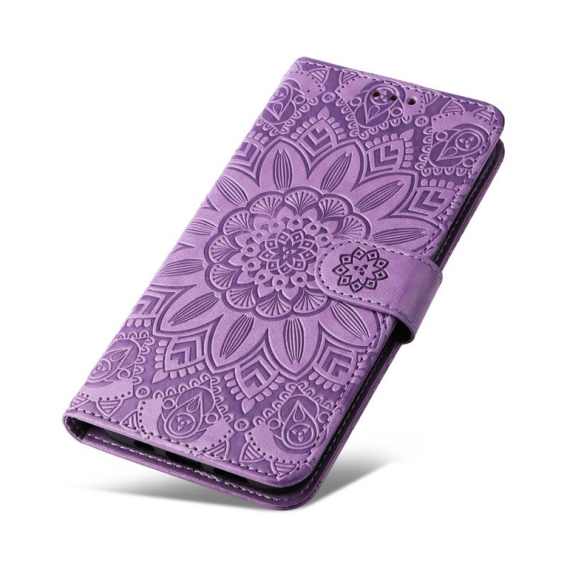 Leren Hoesje voor Samsung Galaxy S23 5G Mandala Zon Met Lanyard