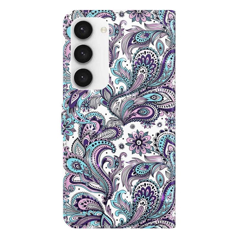 Leren Hoesje voor Samsung Galaxy S23 5G Met Ketting Paisley-patroon Met Bandjes