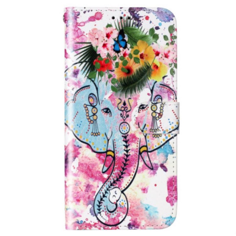 Leren Hoesje voor Samsung Galaxy S23 5G Met Ketting Stammenolifant Met Riem