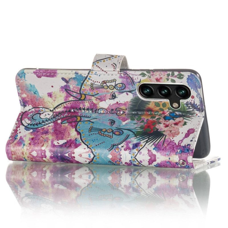 Leren Hoesje voor Samsung Galaxy S23 5G Met Ketting Stammenolifant Met Riem