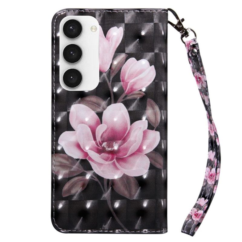 Leren Hoesje voor Samsung Galaxy S23 5G Met Ketting Strakke Bloemen