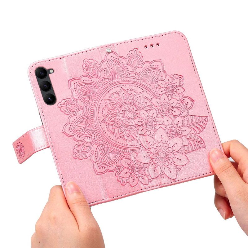 Leren Hoesje voor Samsung Galaxy S23 5G Met Ketting Strakke Mandala