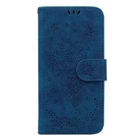 Leren Hoesje voor Samsung Galaxy S23 5G Met Ketting Strappy Rozen En Vlinders