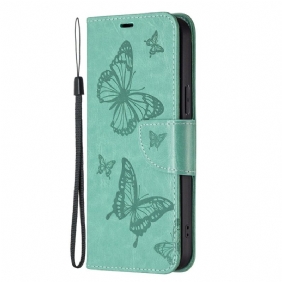 Leren Hoesje voor Samsung Galaxy S23 5G Met Ketting String Vlinders