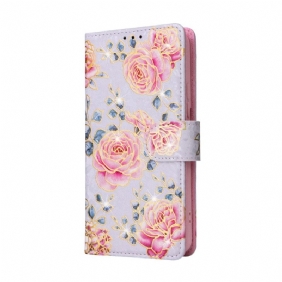 Leren Hoesje voor Samsung Galaxy S23 5G Rfid-bloemen Met Sleutelkoord