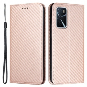 Bescherming Hoesje voor Oppo A16 / A16s Met Ketting Folio-hoesje Band Van Koolstofvezel