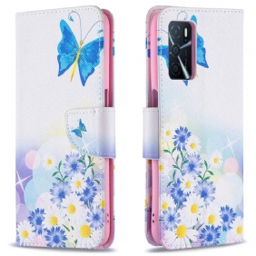 Folio-hoesje voor Oppo A16 / A16s Geschilderde Vlinders En Bloemen