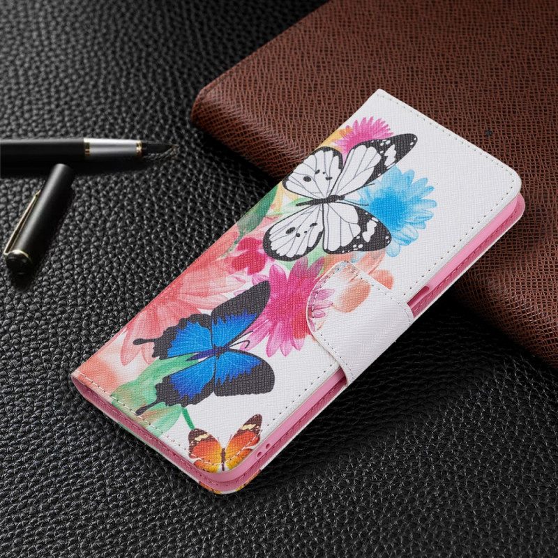 Folio-hoesje voor Oppo A16 / A16s Geschilderde Vlinders En Bloemen