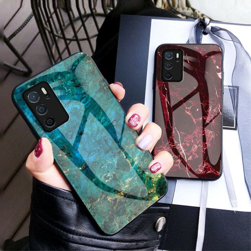 Hoesje voor Oppo A16 / A16s Marmeren Kleuren Gehard Glas