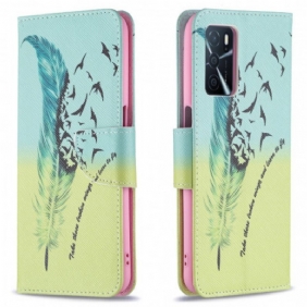 Leren Hoesje voor Oppo A16 / A16s Veer Leren Vliegen