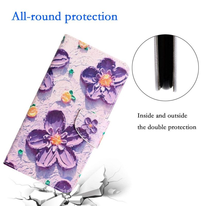 Flip Case voor Samsung Galaxy S23 Ultra 5G Met Ketting Alleen Bandbloemen