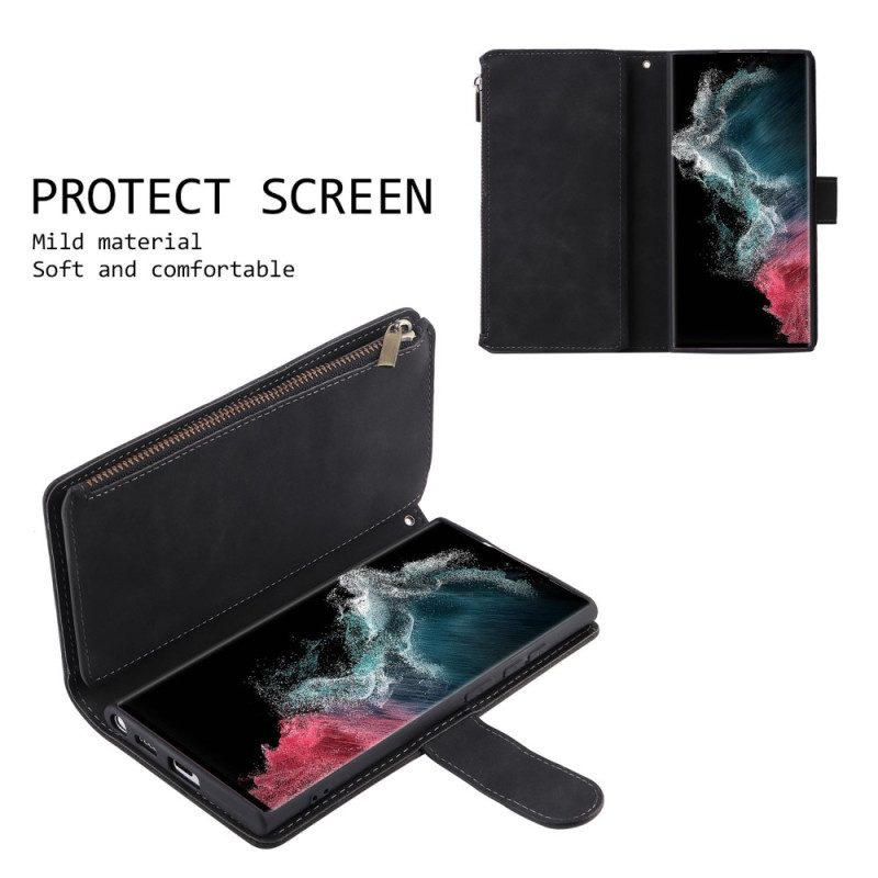 Flip Case voor Samsung Galaxy S23 Ultra 5G Zakje Met Rits