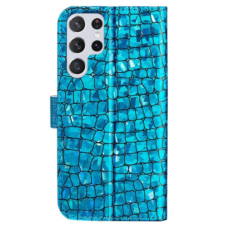 Folio-hoesje voor Samsung Galaxy S23 Ultra 5G Krokodil Diamanten