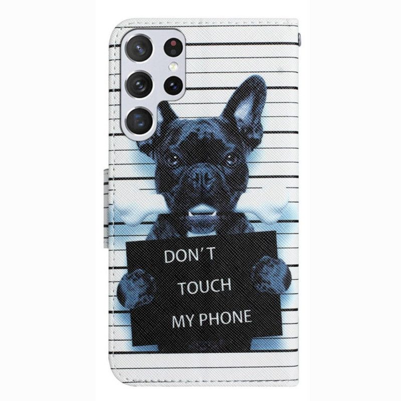 Folio-hoesje voor Samsung Galaxy S23 Ultra 5G Met Ketting Hond Raakt Mijn Telefoon Niet Aan Met Lanyard