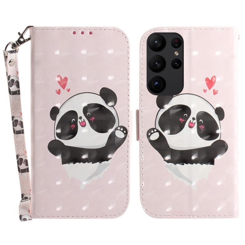 Folio-hoesje voor Samsung Galaxy S23 Ultra 5G Met Ketting Kleine Panda Met Riem