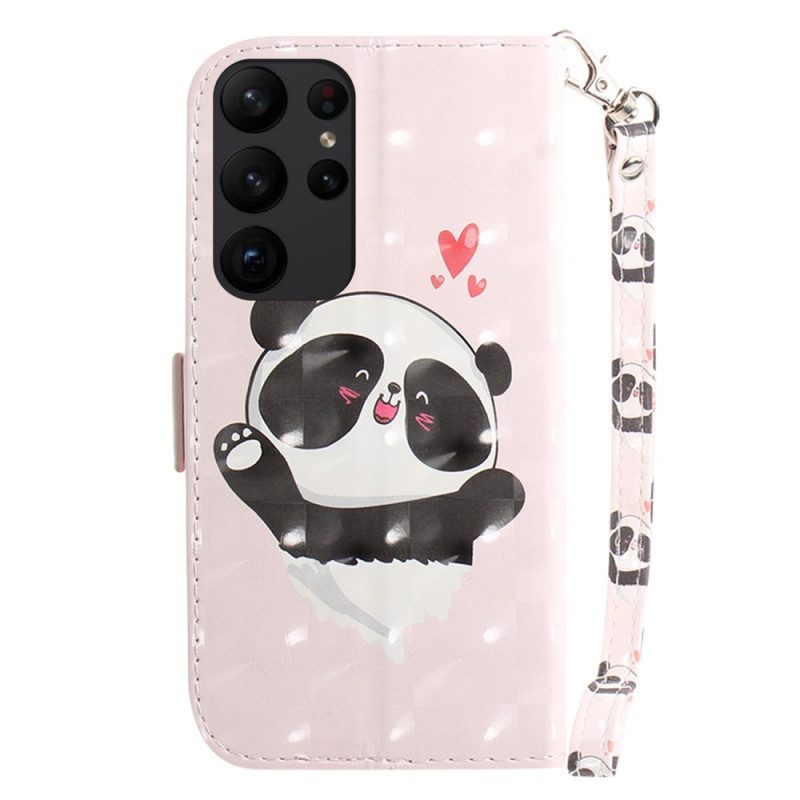 Folio-hoesje voor Samsung Galaxy S23 Ultra 5G Met Ketting Kleine Panda Met Riem